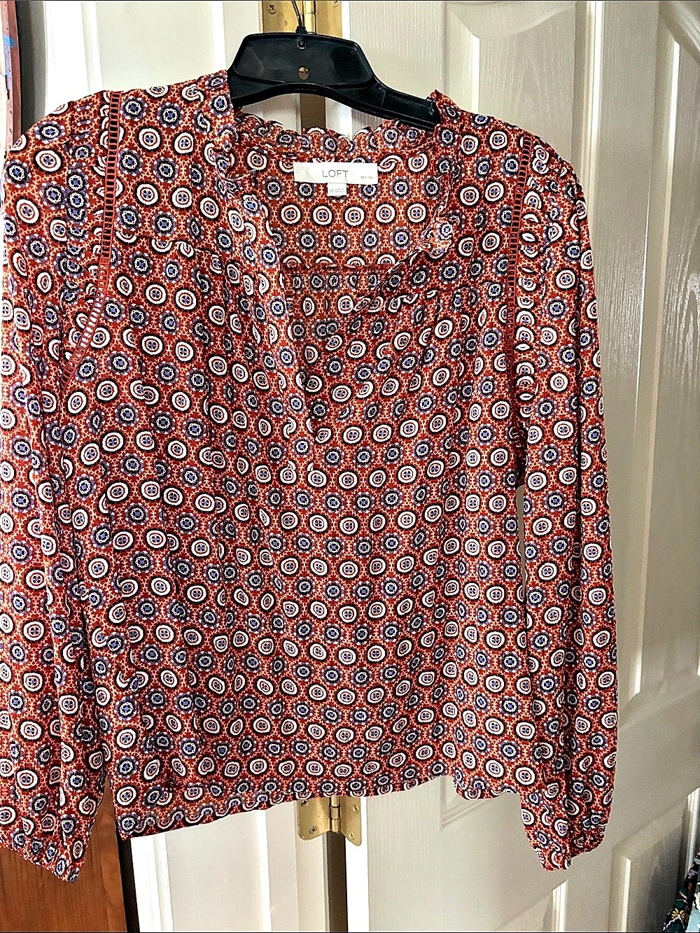 LOFT Petites Geometric Blouse orange& Blue XS Like New